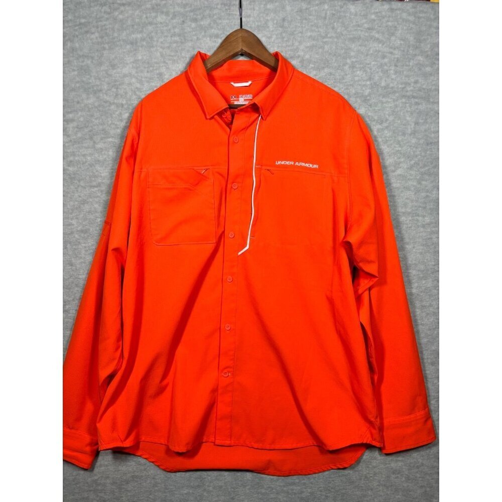 Under Armour Mens Shirt 2XL Orange HeatGear Long Sleeve Button-Up Loose